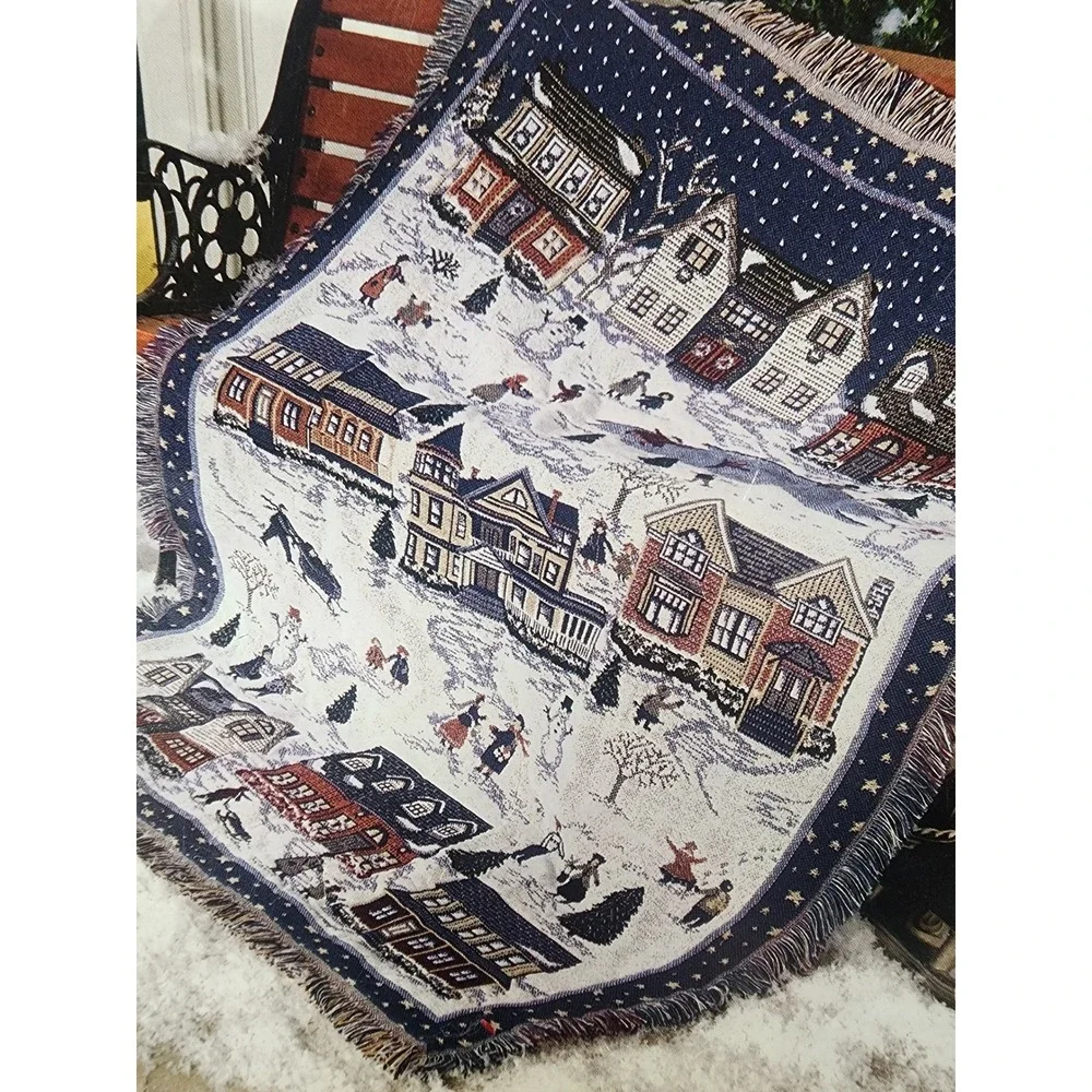 Vintage Crown Crafts 46x60 Northern Village Holiday Throw Blanket Christmas Snow